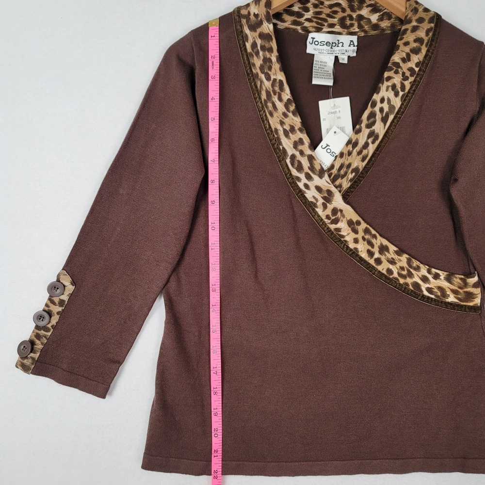 NWT JOSEPH A WOMEN'S TOP MEDIUM BROWN LEOPARD TRIM LONG SLEEVE KNIT BLOUSE NEW - Picture 9 of 16